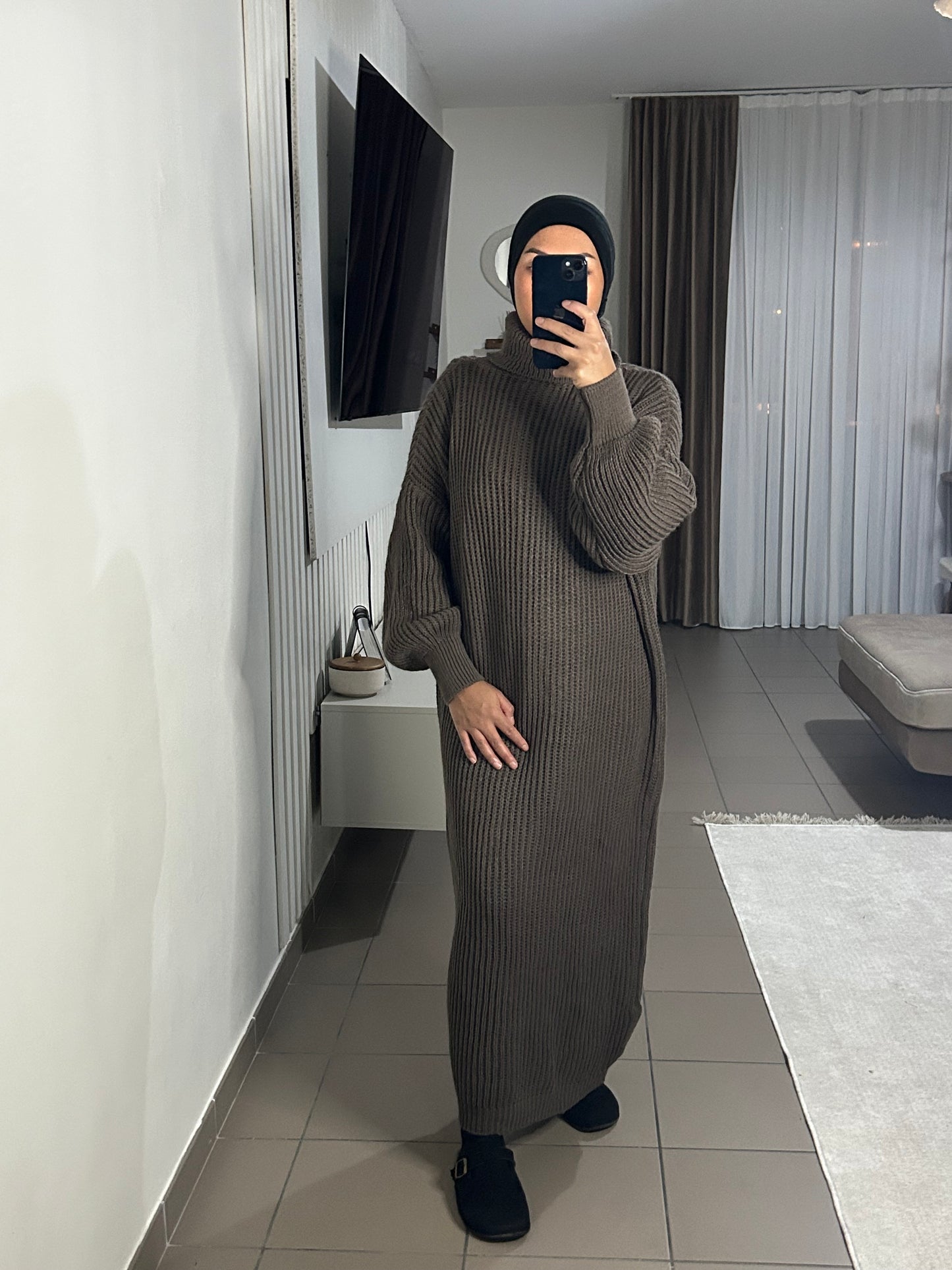 Robe Pull Femme en Maille de Laine Épaisse – Col Roulé