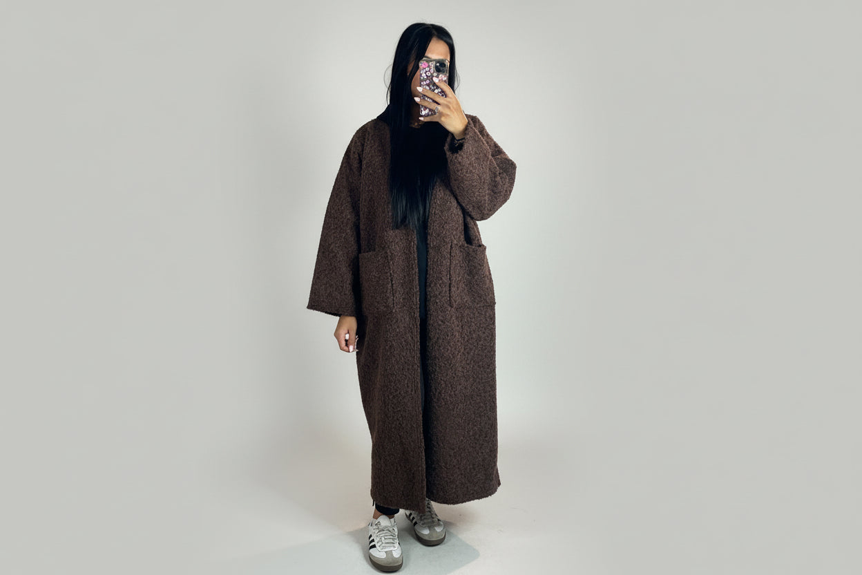Manteau Gilet en Laine Bouillie Femme Sans Col – Épais