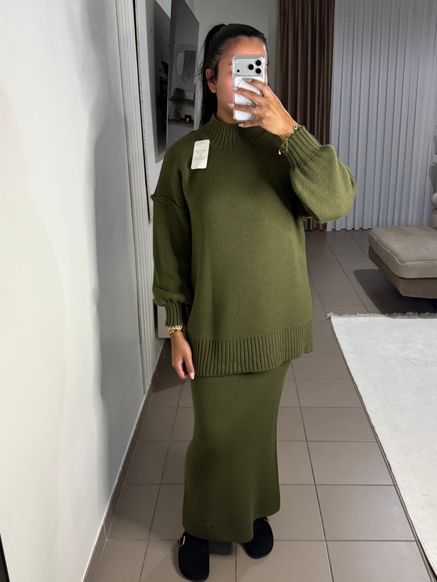 Ensemble Jupe Pull Col Oversize Femme – Manches Ballon