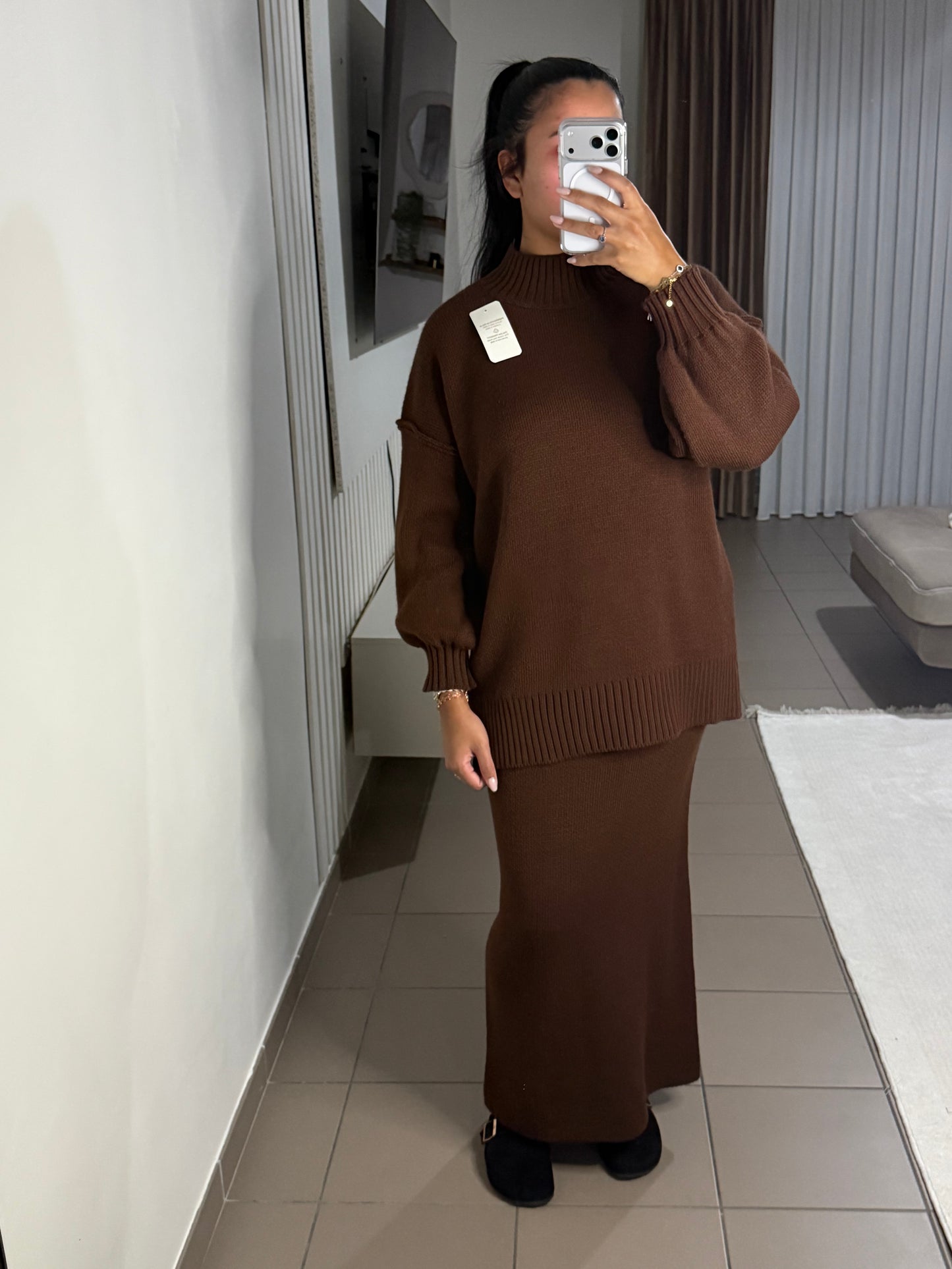 Ensemble Jupe Pull Col Oversize Femme – Manches Ballon
