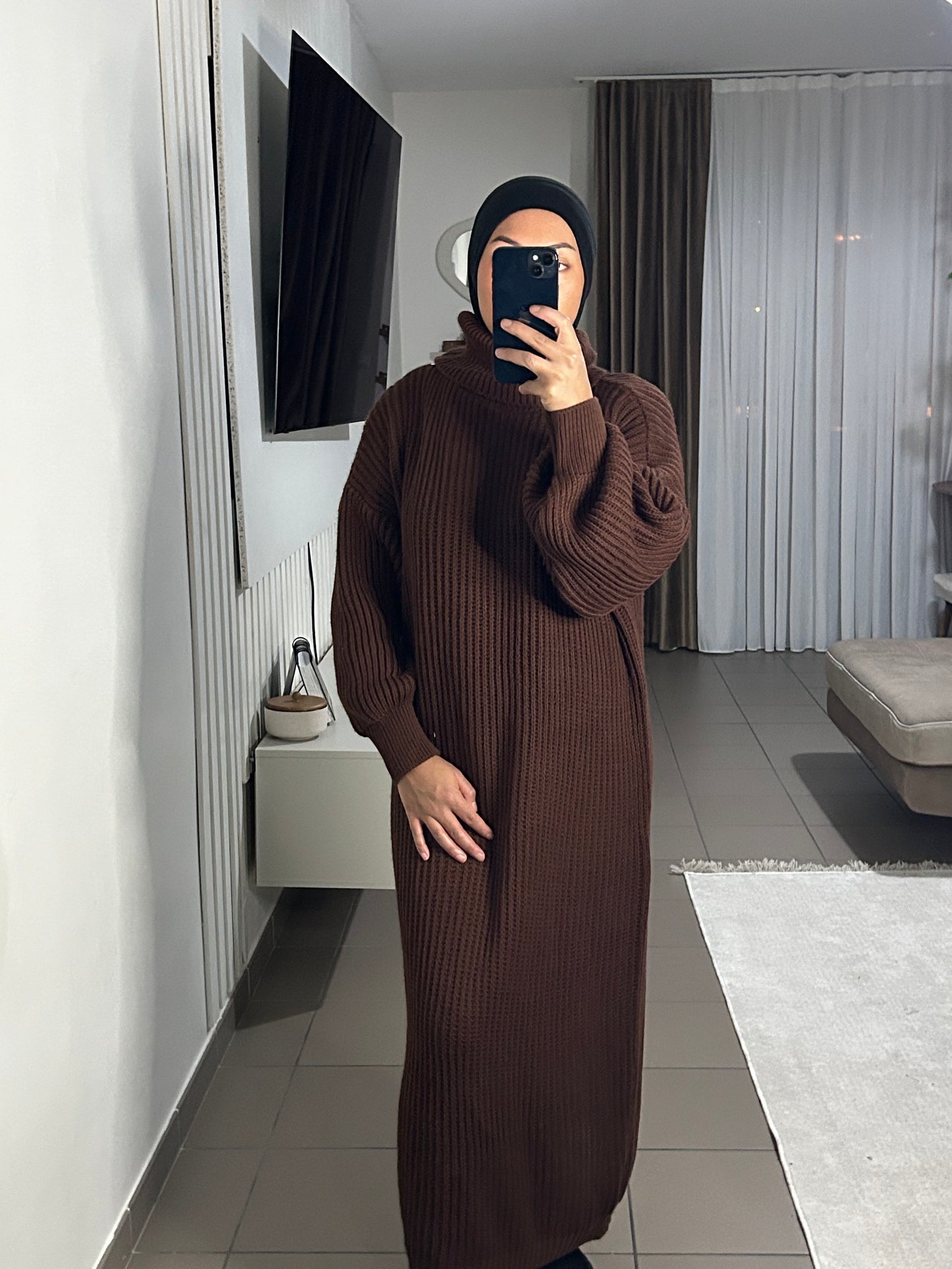 Robe Pull Femme en Maille de Laine Épaisse – Col Roulé