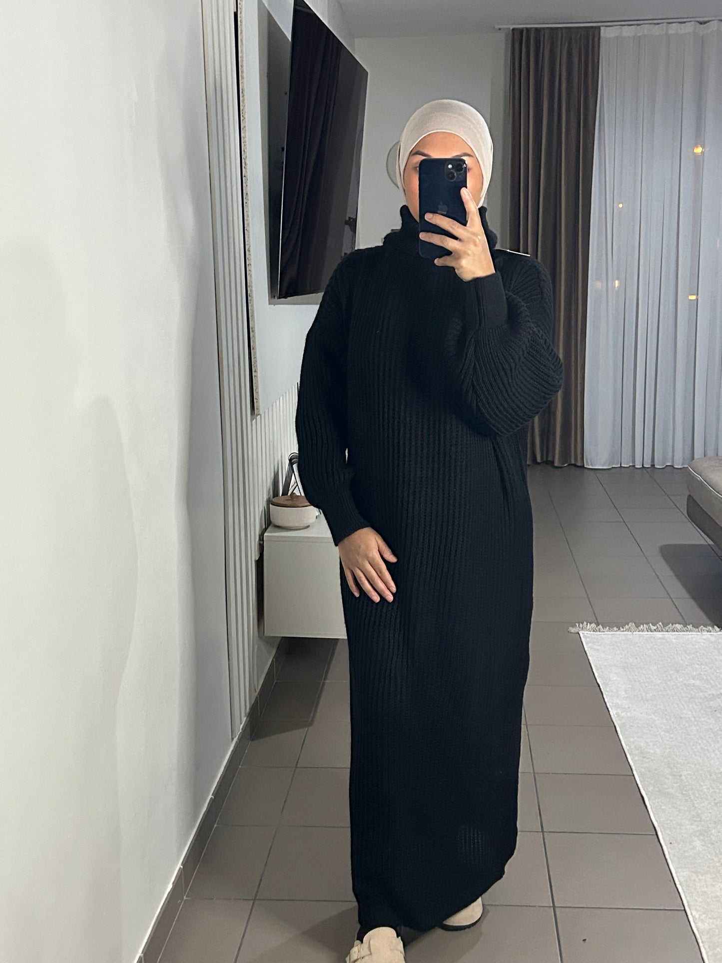 Robe Pull Femme en Maille de Laine Épaisse – Col Roulé
