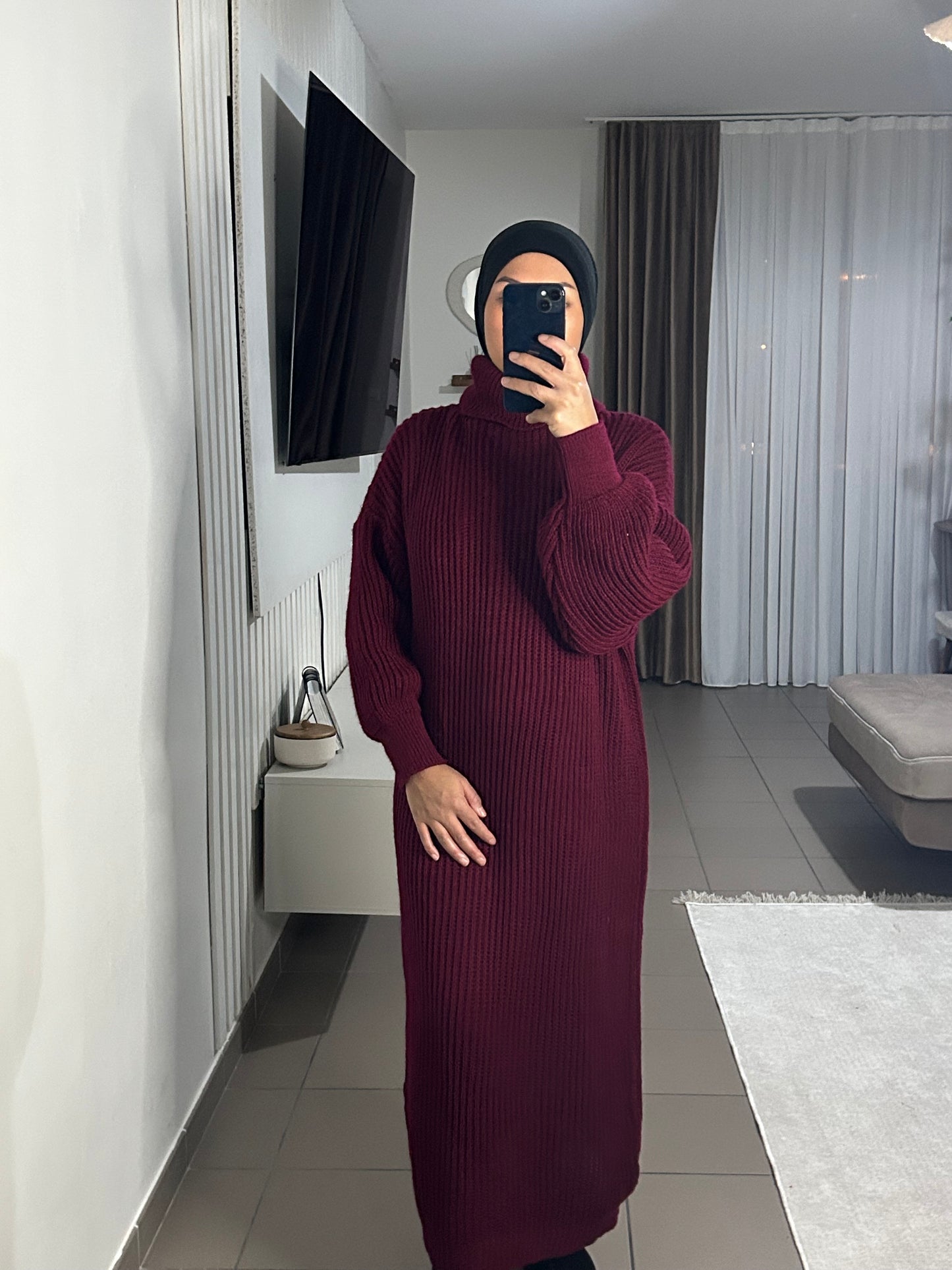 Robe Pull Femme en Maille de Laine Épaisse – Col Roulé