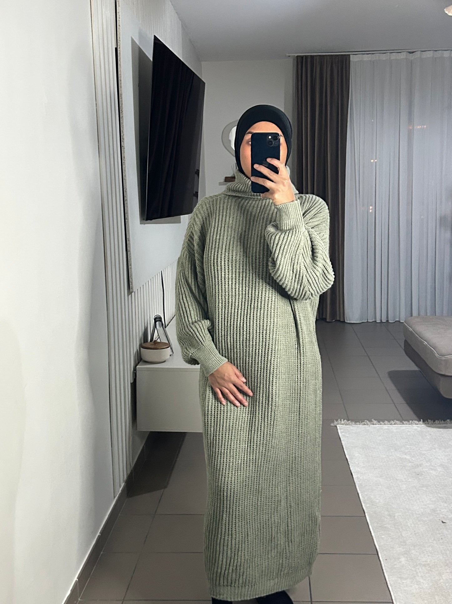 Robe Pull Femme en Maille de Laine Épaisse – Col Roulé
