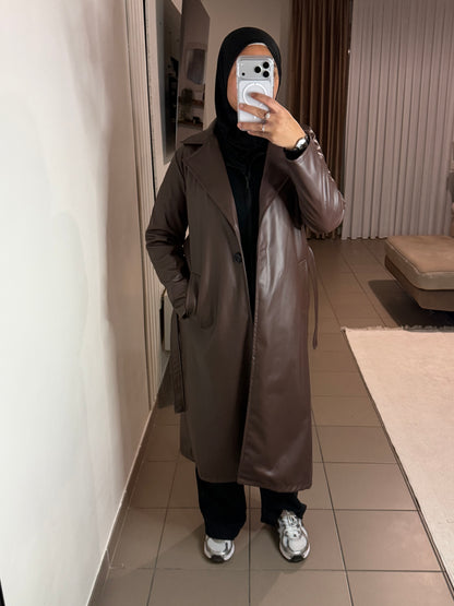 Trench Simili-Cuir Femme – Style Épuré et Intemporel