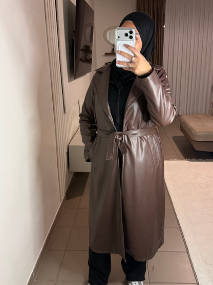 Trench Simili-Cuir Femme – Style Épuré et Intemporel