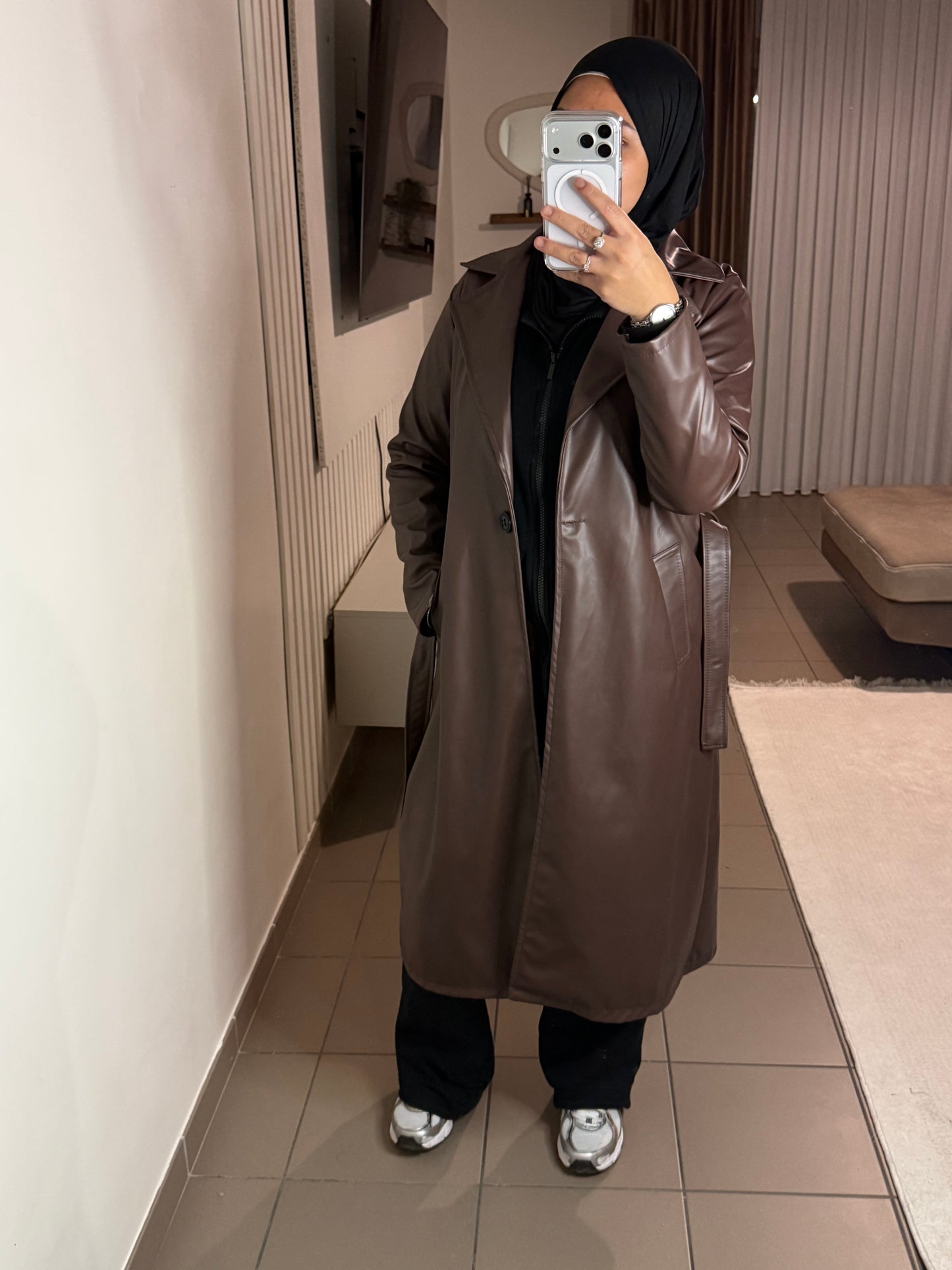 Trench Simili-Cuir Femme – Style Épuré et Intemporel