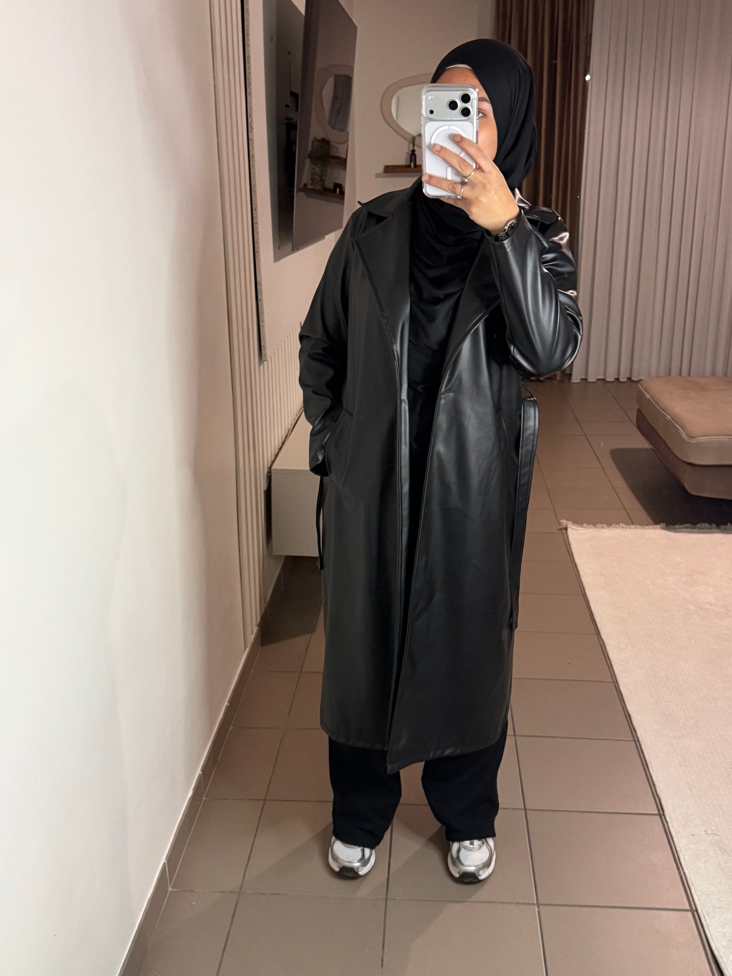 Trench Simili-Cuir Femme – Style Épuré et Intemporel