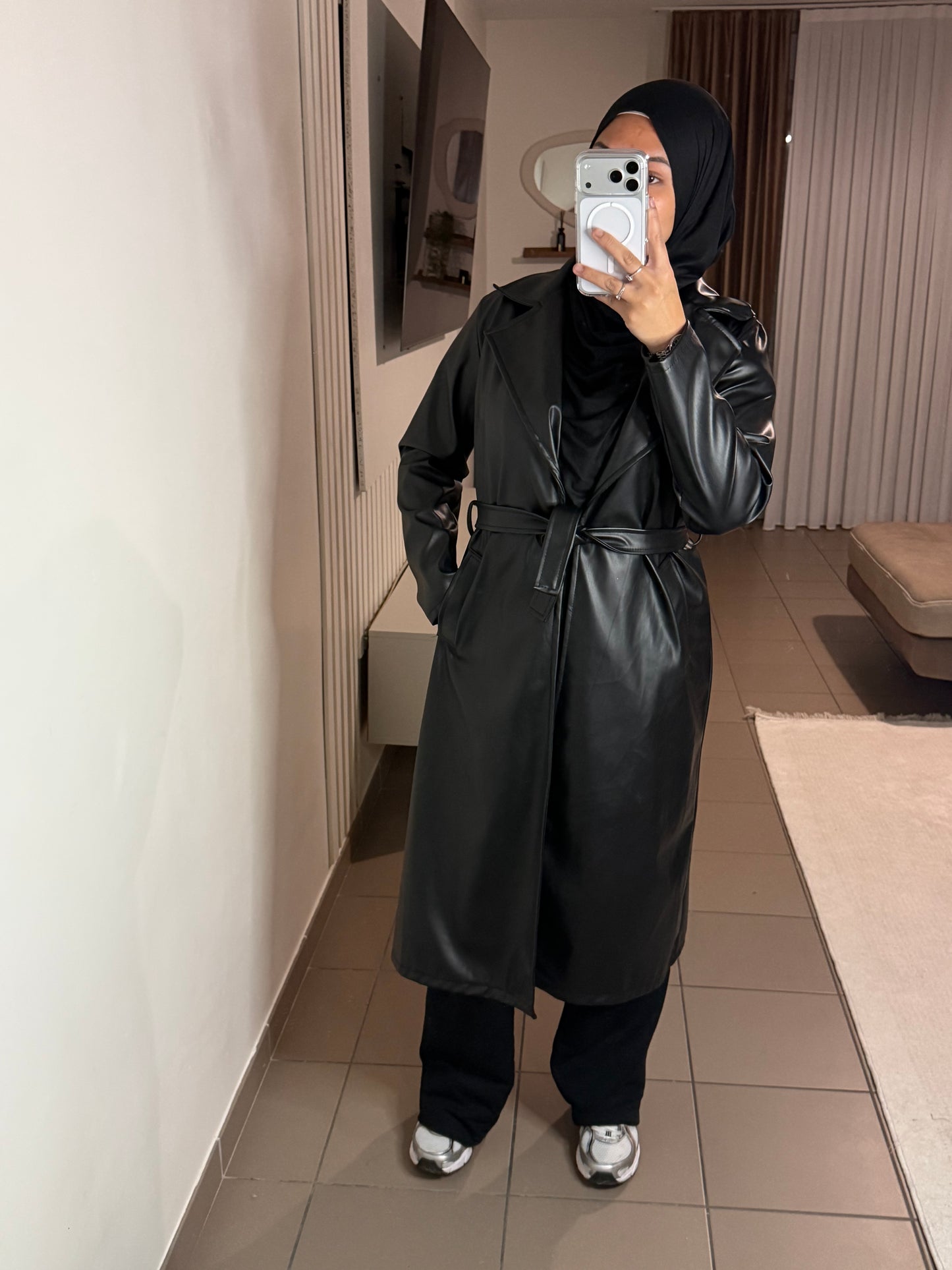 Trench Simili-Cuir Femme – Style Épuré et Intemporel