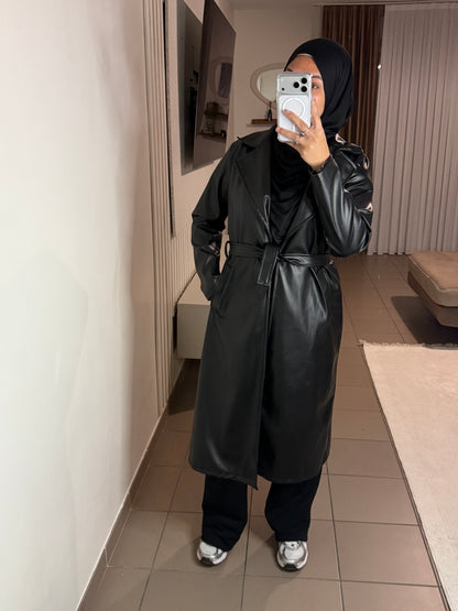 Trench Simili-Cuir Femme – Style Épuré et Intemporel