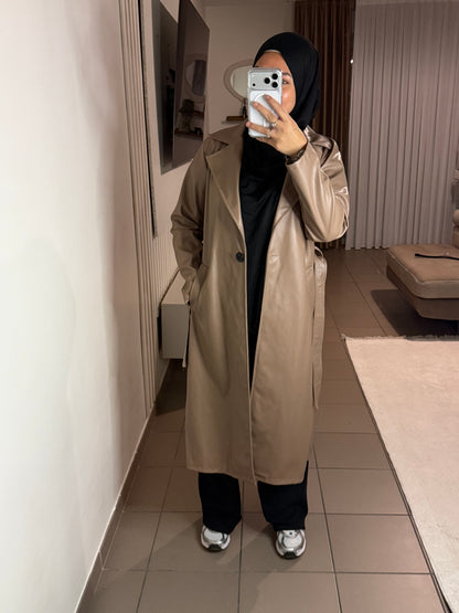 Trench Simili-Cuir Femme – Style Épuré et Intemporel