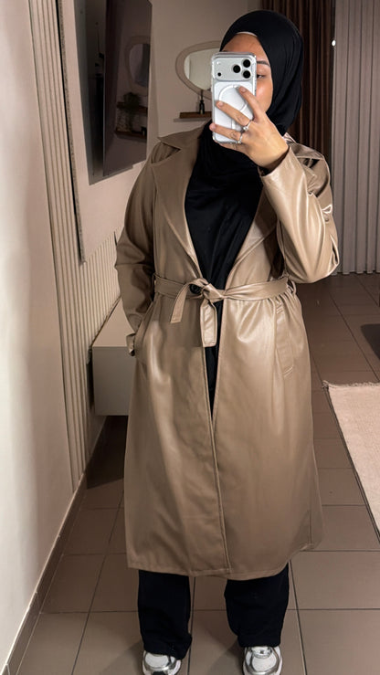 Trench Simili-Cuir Femme – Style Épuré et Intemporel