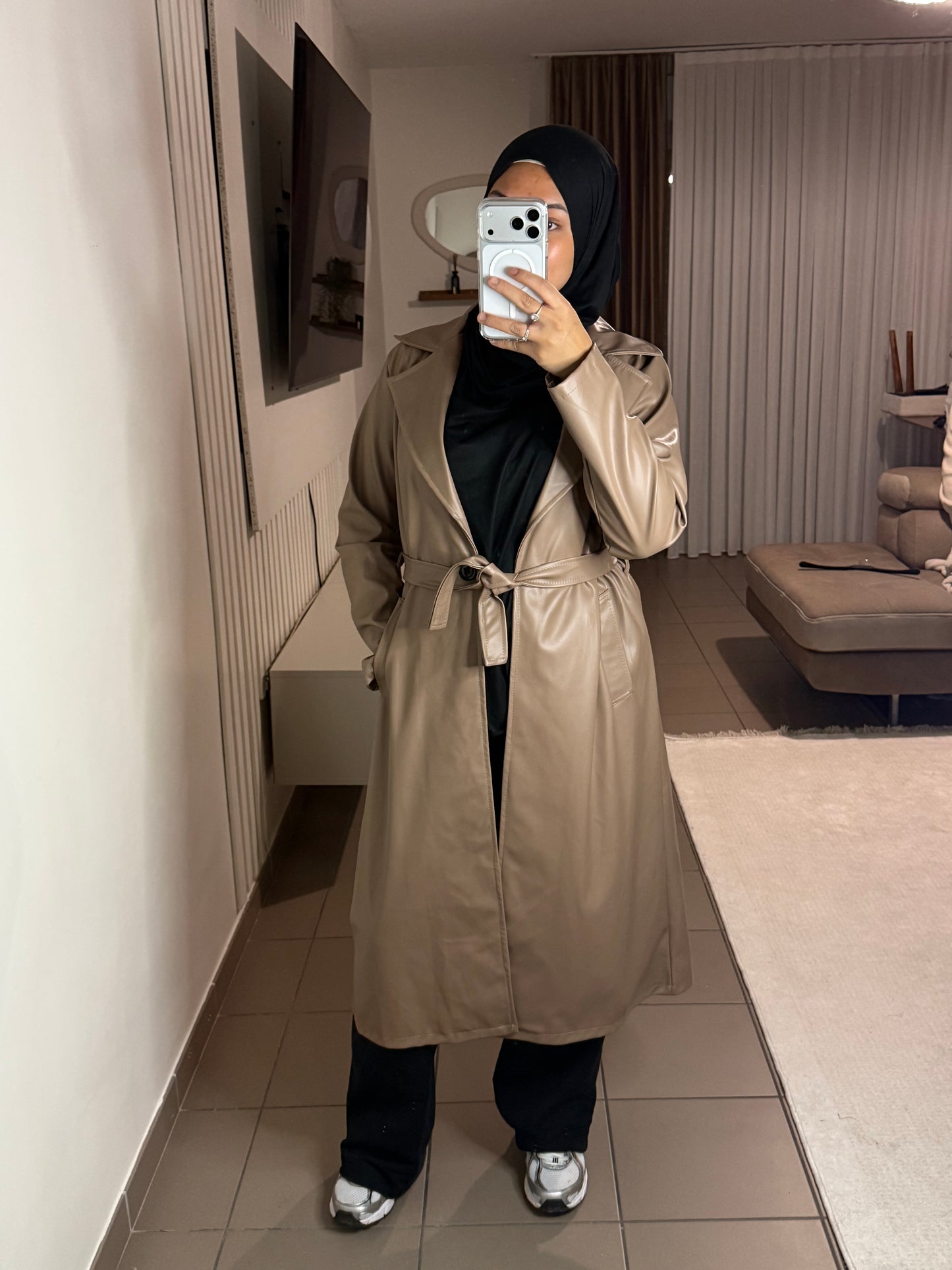 Trench Simili-Cuir Femme – Style Épuré et Intemporel