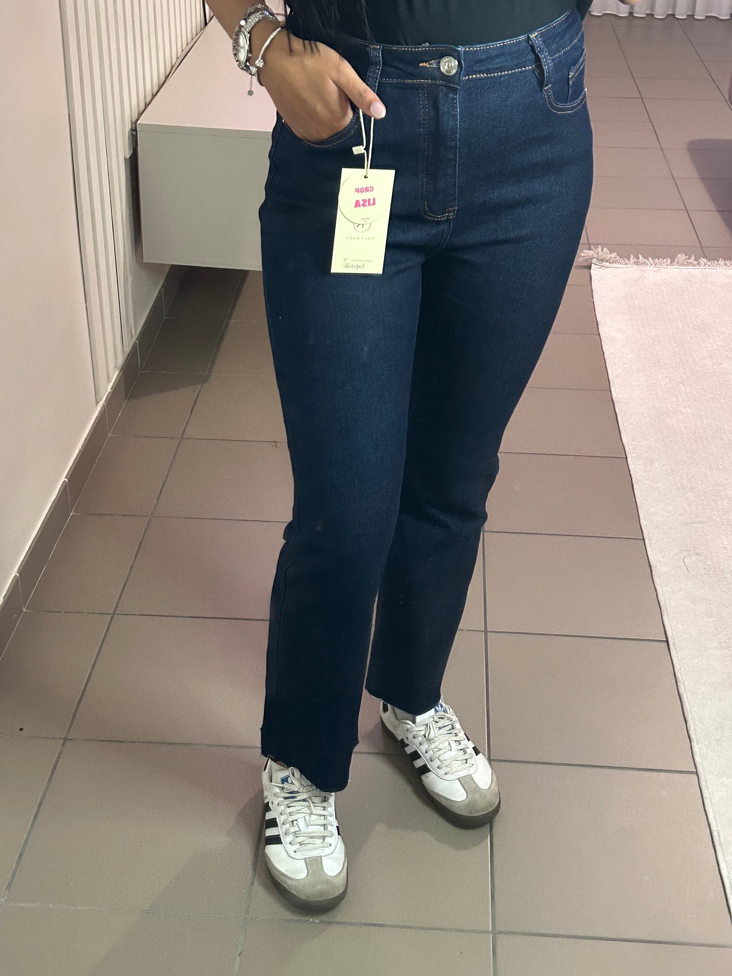 Jean Bleu Foncé Femme Coupe Droite Taille Haute – Indigo