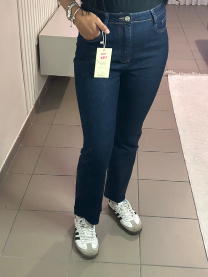 Jean Bleu Foncé Femme Coupe Droite Taille Haute – Indigo