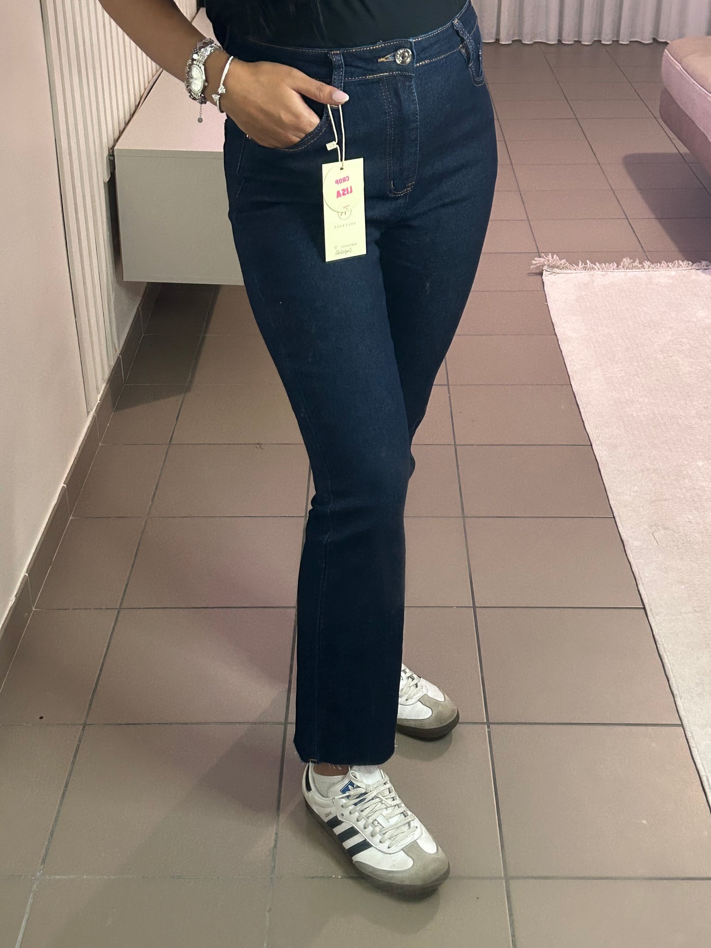 Jean Bleu Foncé Femme Coupe Droite Taille Haute – Indigo