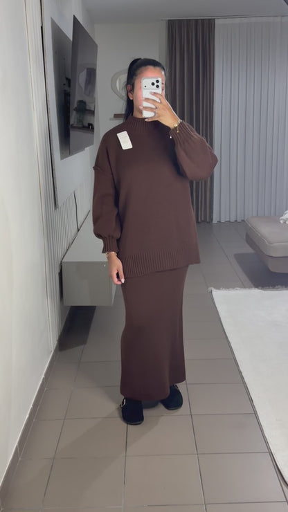Ensemble Jupe Pull Col Oversize Femme – Manches Ballon