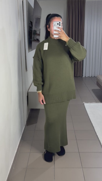 Ensemble Jupe Pull Col Oversize Femme – Manches Ballon